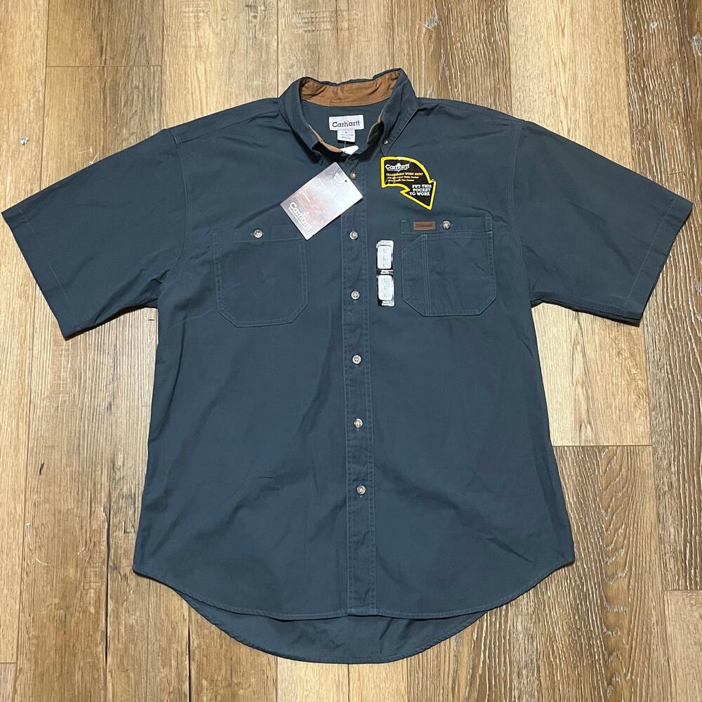 Vtg Carhartt Heavy Button Down Work Shirt Mens L NOS NWT Blue 90s Y2K Deadstock